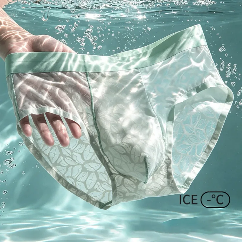 Biancheria intima da uomo ultrasottile in seta di ghiaccio da uomo, mutandine traspiranti in pizzo jacquard senza cuciture, custodia rigonfiante 3D, lingerie in rete trasparente — image 5