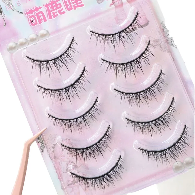 5 Pairs Baby Straight Lashes Hard Band False Eyelashes Natural Fish Tail Design for Cosplay Daily Makeup manga eye lashes — image 5