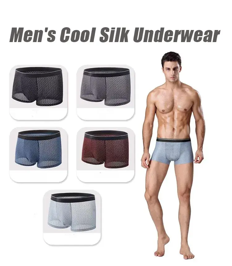 4PcsMen's Underwear Men Boxer Shorts Ice Silk Mesh Boxer Shorts Summer Sexy Breathable Antibacterial Underpants Plus Size XL-6XL — image 2