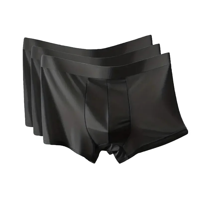 3-Piece Set Of Pure Black Breathable Ice Silk Men's Flat Leg Pants, Comfortable, Casual, And Sporty Men's Square Leg Pants