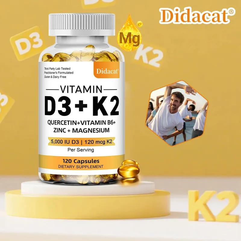 Vitamin D3 K2 Capsules Daily Supplement Healthy Immune System Heart and Bones Multi Diet Supplement for Adults — image 1