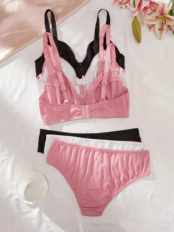 Plus Size Women's Underwear Set Thin Cup Push up Bra with Underwire Side Support Comfortable Stretchy Panties — image 3