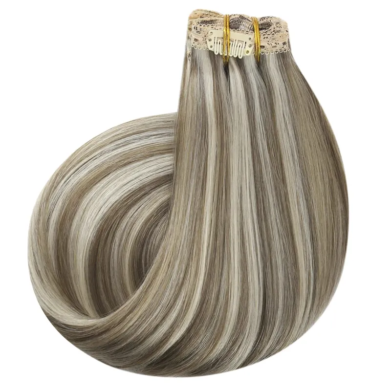 VeSunny Clip In Hair Extensions Human Hair 8 PCS Weft 140G-160G Hair Remy Hair Full Head Clip In Hair Extensions 8 PCS Weft