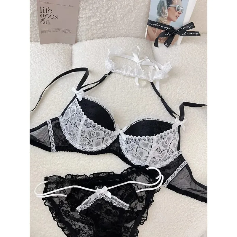 Ladies Halter Neck Lace Bra Detachable Bow Design Underwire Push Up Brassiere Side Breast Collection Daily Intimates Lingerie — image 7