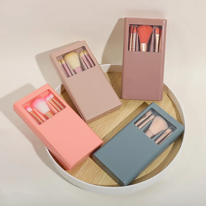 Portable Mini Makeup Brush Set with Mirror Case 5Pcs Travel Makeup Brushes for Foundation Eyeshadow Concealer — image 4