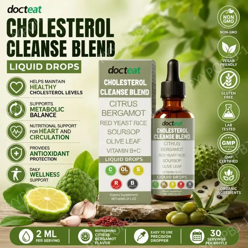 Docteat Cholesterol Cleanse Blend Liquid Drops Citrus Bergamot Supports Metabolic Balance with Vitamin C and B2 Dropper 60 ML — image 1