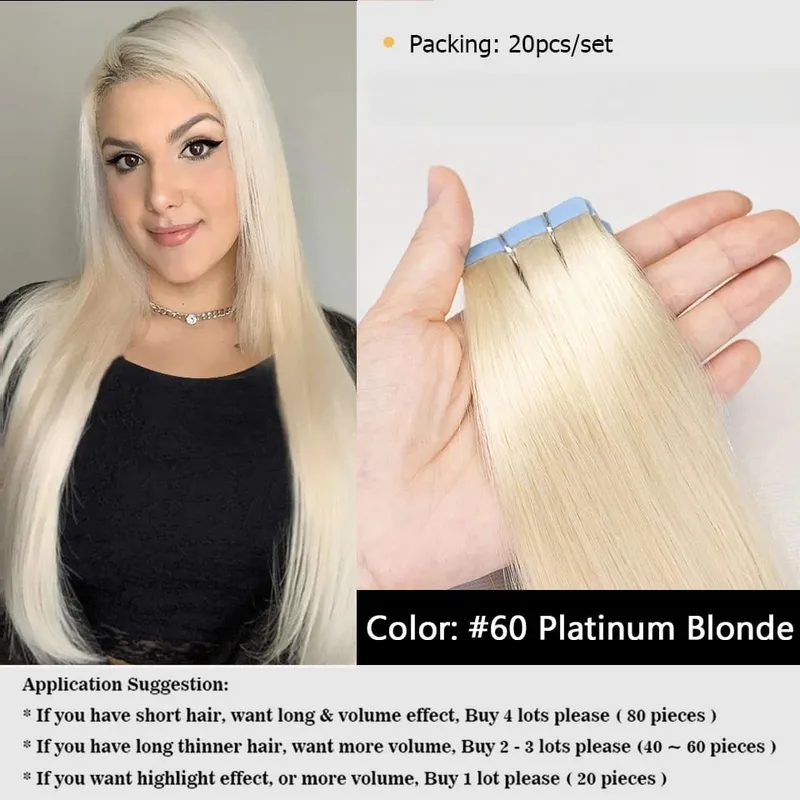 20PCS 12-22inches 30g/pack Tape in Hair Extensions Human Hair Seamless Tape Hair Extensions Skin Weft PU Tape On Hair — image 11