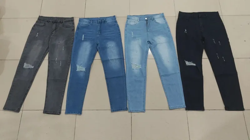 Men's American Retro Hole-Punched Stretch Slim Fit Jeans Zipper Casual Streetwear Denim Pants Classic Black Blue Skinny Trousers — image 7