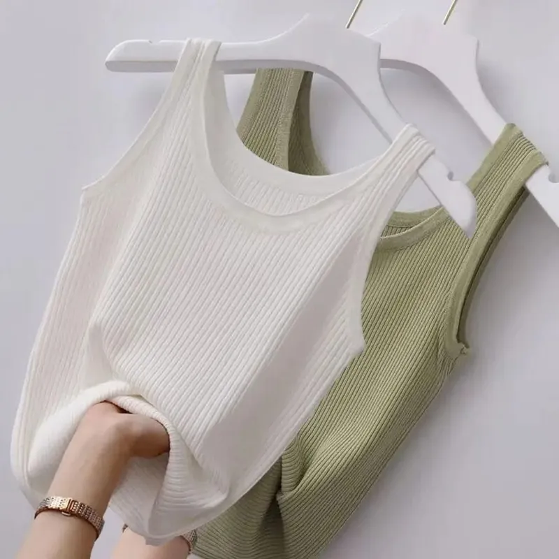 2024 Polyester Sexy Sleeveless Camisole Basic Top Solid Color Summer Camisole Streetwear Tees T-Shirt Spring Knitted Tank Women — image 6