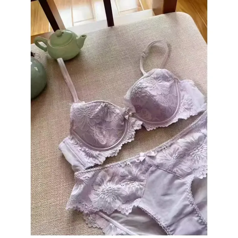 Summer Thin Lace Bra Set For Women Push‑Up Gather Side Fat Control Anti‑Sagging Sexy Soft Lingerie Underwear Kit — image 2