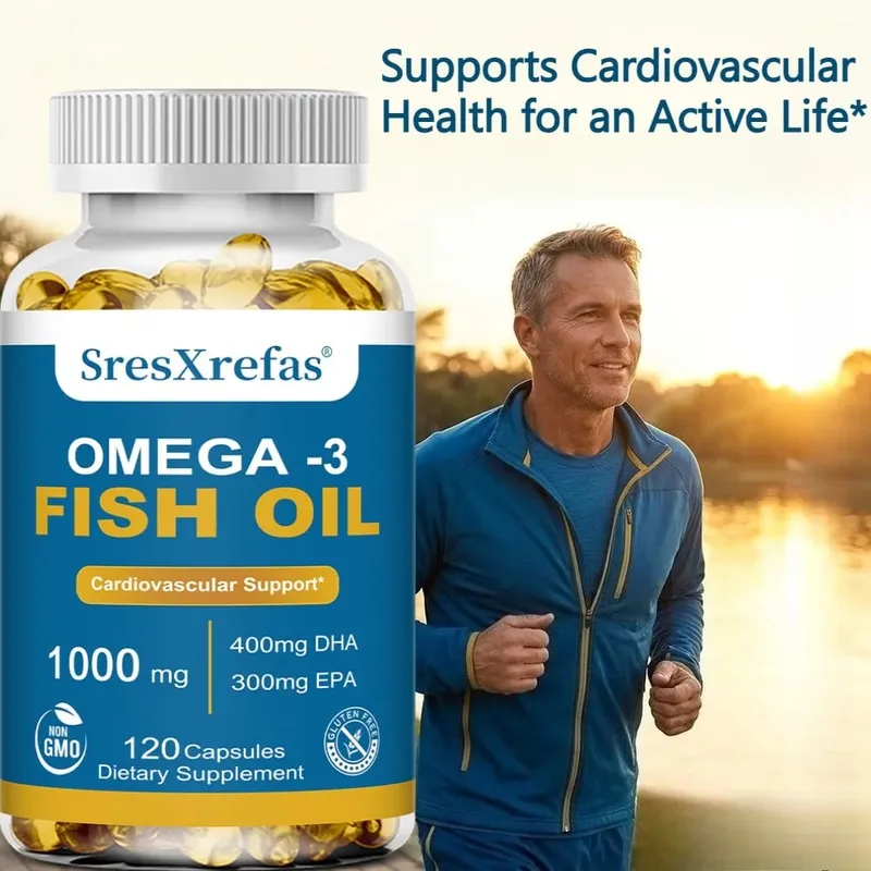 Fish Oil 1000 Mg | Omega 3 + EPA & DHA | Brain Heart Joints Skin and Immune Support | 120 Count Non-GMO Softgels Supplements — image 1