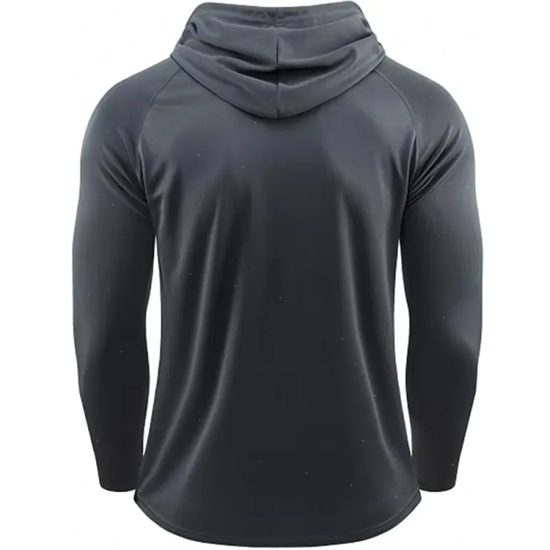 Men's Sun Protection Shirts Long Sleeve Hoodies Solid Quick Dry T-shirt Mens Bodybuilding Fitness Muscle Sportwear Gym Clothing — image 6