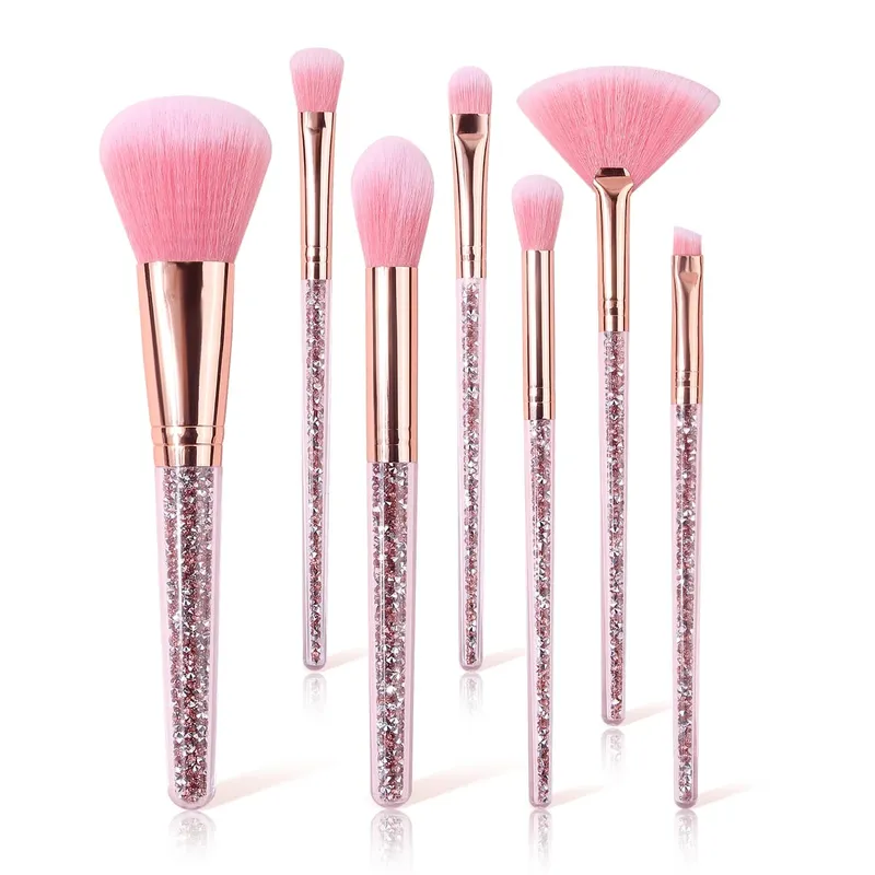 7PCS Pink Crystal Makeup Brushes Set Rose Gold Handle for Foundation Eyeshadow Blush
