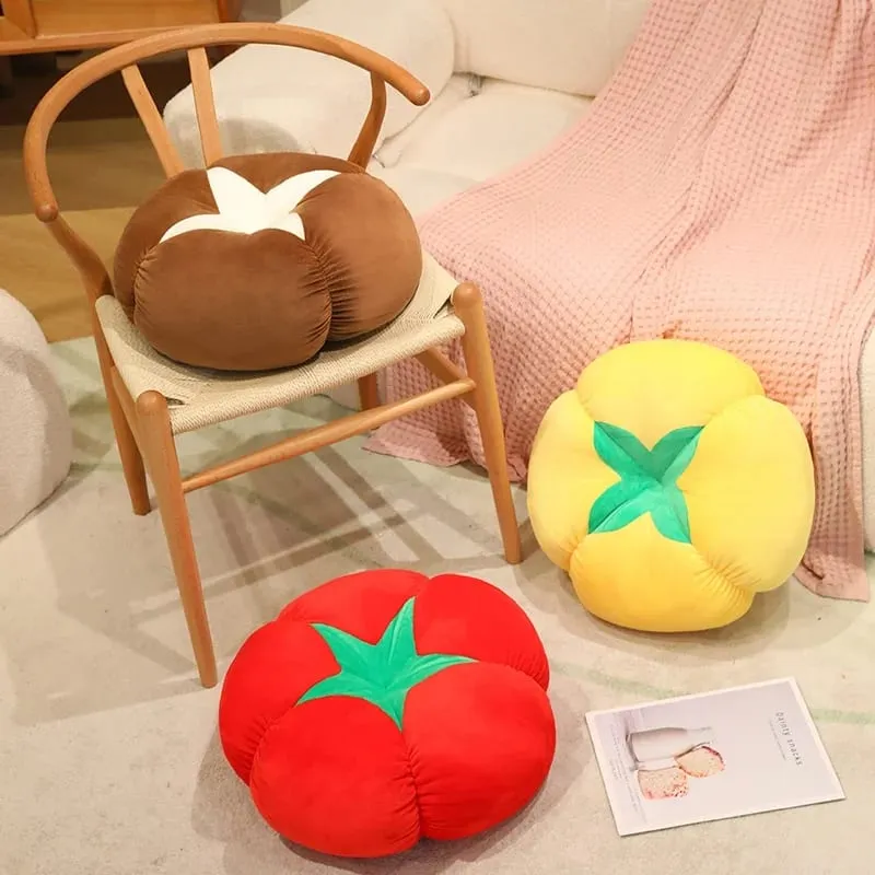 Kawaii Simulation Veggie Fruit Plush Cushion Persimmon Shiitake Mushroom Tomato Soft Decor Pillow For Bedroom Sofa Gift — image 5
