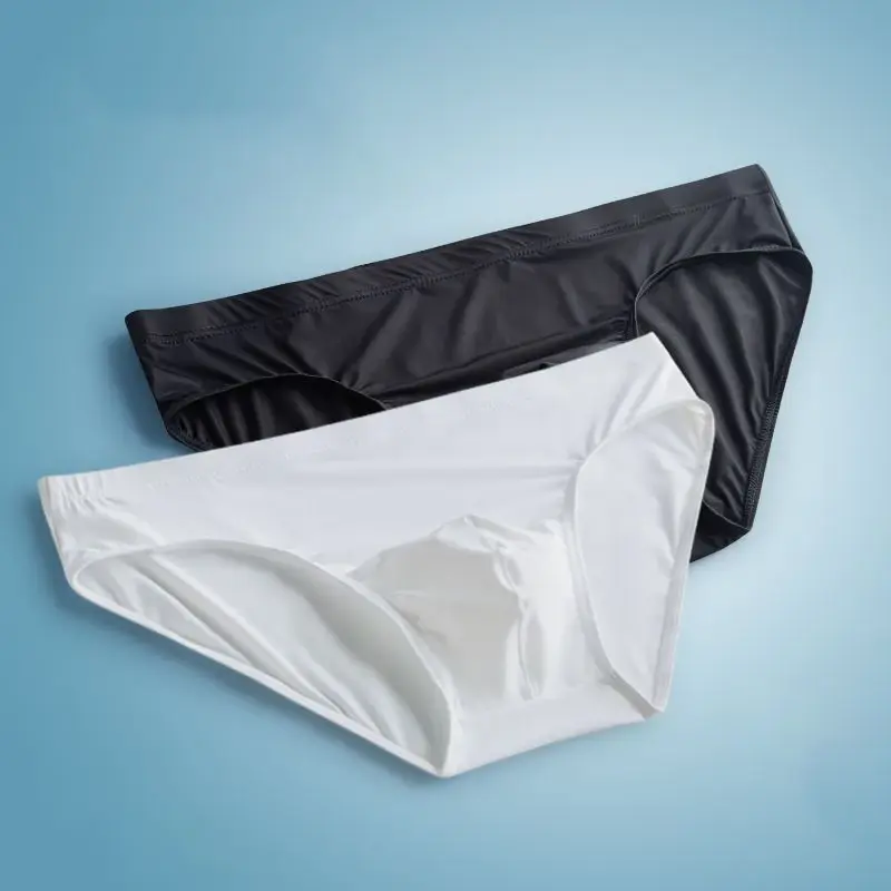 2 stücke Big Pouch Nylon Männer Unterwäsche Slips Eis Seide Männlichen Nahtlose Unterhosen Low-Taille Dünne Höschen Plus größe — image 2