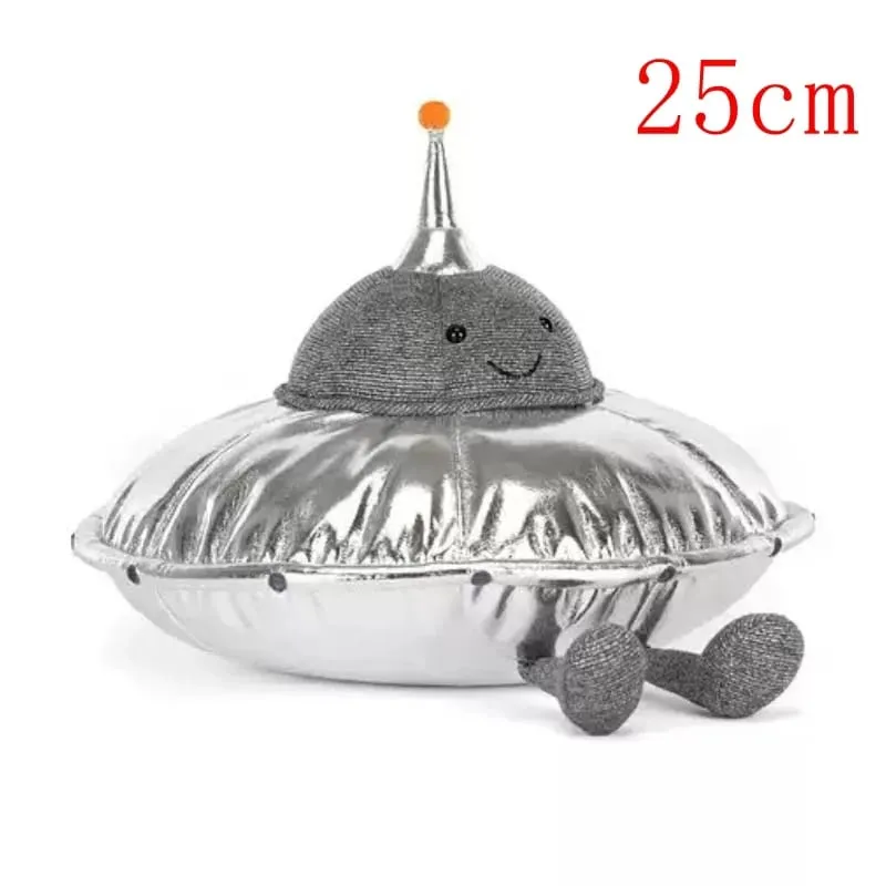Cute UFO Plush Pillow Silver Metallic Flying‑Saucer Stuffed Toy Soft Alien Spaceship Plush Cushion Space‑themed Home Decor Gift