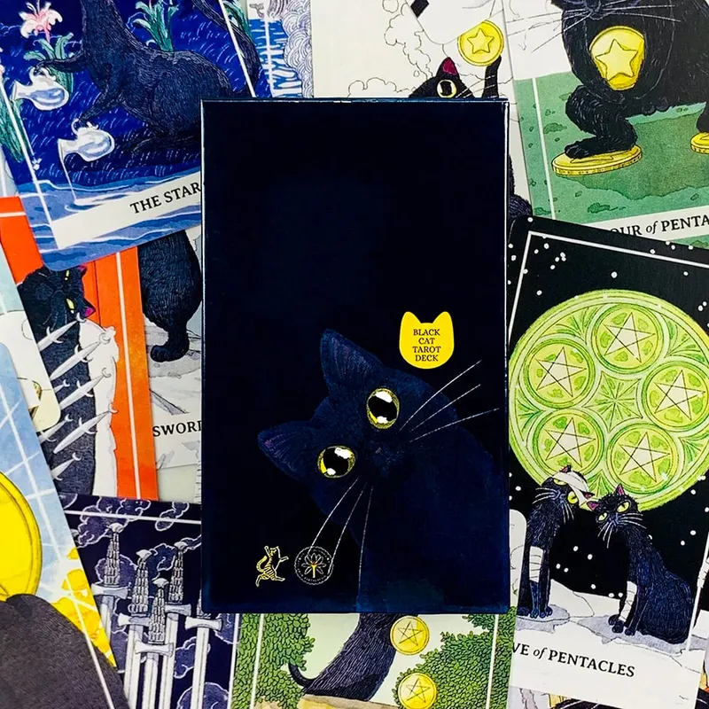 New Black Cat Tarot Deck 78PCS Cat-Themed Tarot Cards Meditation Divination Edition Deck Borad Game Party Games For Cat Lovers