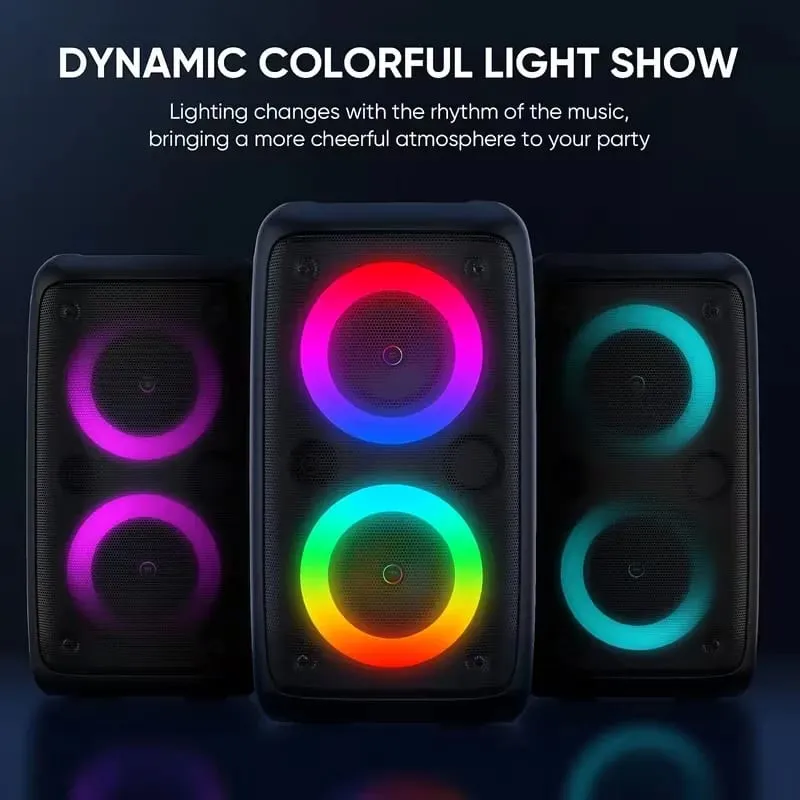 مكبر صوت بلوتوث احترافي كبير 9900 هرتز مع ميكروفون بتصميم محمول يتميز بمصابيح LED لصندوق حفلات مضخم الصوت متوافق مع وظائف BT/USB/TF/AUX/FM/TWS/MIC/EQ الاحترافية للكاريوكي. هدية مثالية لأعياد الميلاد والكريسماس ورأس السنة الجديدة — image 3