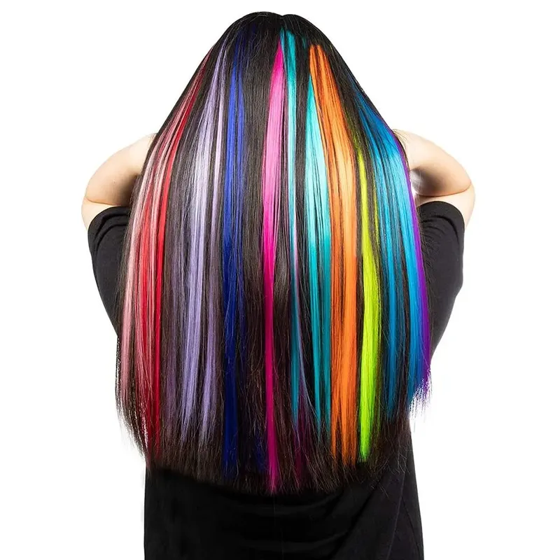 20" Rainbow Synthetic Hair Extensions Kit 10PCS Colored I-Tip Extensions with Micro Beads Hook Needle for Women Kids Cosplay — image 6