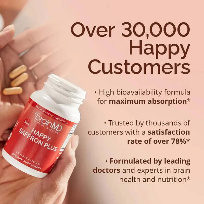 Happy Saffron Plus Supplement for Mood Memory - 90 Capsules - with Saffron Flower Extract Curcumin & Zinc - Vegan Gluten Free — image 6