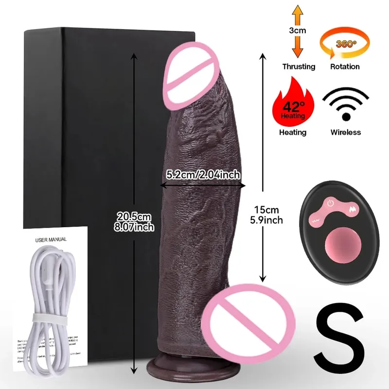 Thrusting Dildo Black Dick Elescopic Vibrating Dildo Vibrator Heating Sex Toy G-Spot Anal Stimulation Vibrating For Women — image 12