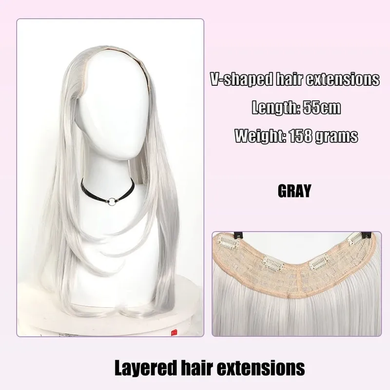 Synthetic Long Straight U-Shaped Arrangement Half Head Wig for Women Black Brown Clips in Hair Extension Natural Fake Hairpieces — image 10
