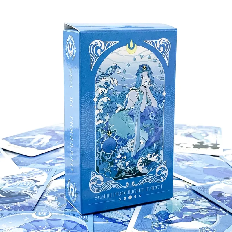 Sea in Moonlight Tarot Cards 78 Card Blue Ocean Mermaid English Version Divination Board Game Card Games & Gift Giving — image 3
