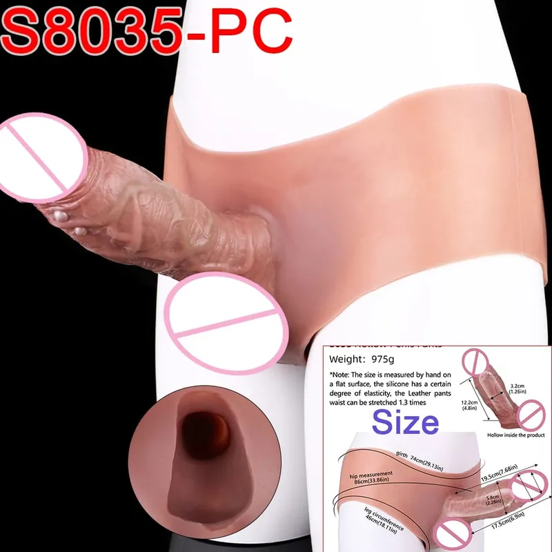 Gode ​​Long et creux à sangle pour homme, pénis Ultra réaliste, manches longues, pantalon, couverture de coq masculin, jouets sexuels