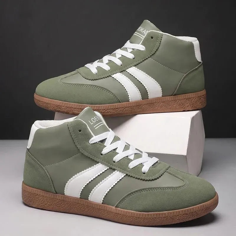 Unisex High Top Retro Sneakers Striped Patchwork Lace‑up Soft Rubber Sole Daily Casual Board Shoes for Men Women — image 3