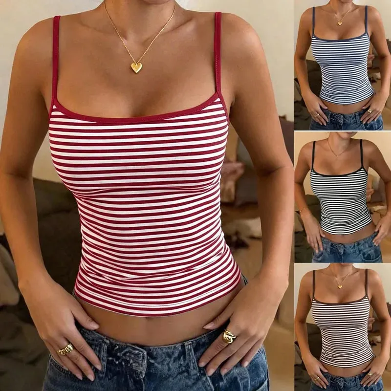 Women's 2026 New Vintage Striped Crop Top – Low Cut High Waist Slim Fit Tank Sexy Y2K Streetwear Camisole — image 2