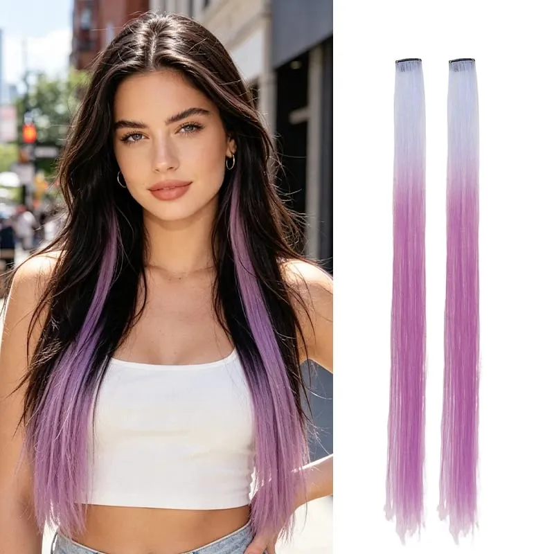 2Pcs Pack Two-Tone Ombre Highlight Clip in Wig Straight Hair Piece Synthetic Fiber Comb for Daily Party Look — image 12