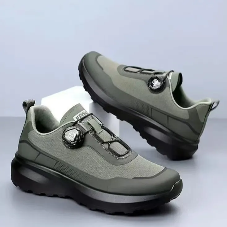 Men Black Casual Running Shoes Rotating Button Slip Resistant Thick Sole Outdoor Sneakers — image 4