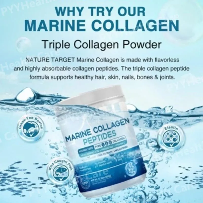 Marine Collagen Peptides Powder - Type I III Collagen with Probiotics Vitamin C & Hyaluronic- Unflavored - 12.35oz/35 Servings