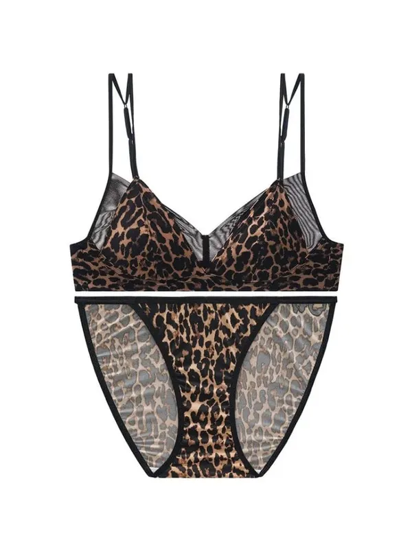 Popular Leopard Pattern Bralette Set Wire Free Soft Padded Small Breast Lift French Minimalist Women Everyday Lingerie 32A-38BC — image 3