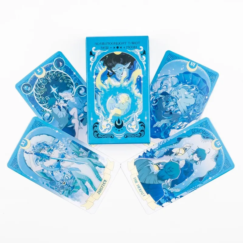 Sea in Moonlight New Moon Tarot Cards English Version 78PCS Ocean Themed Emotional Healing Divination Board Game Tarot Cards
