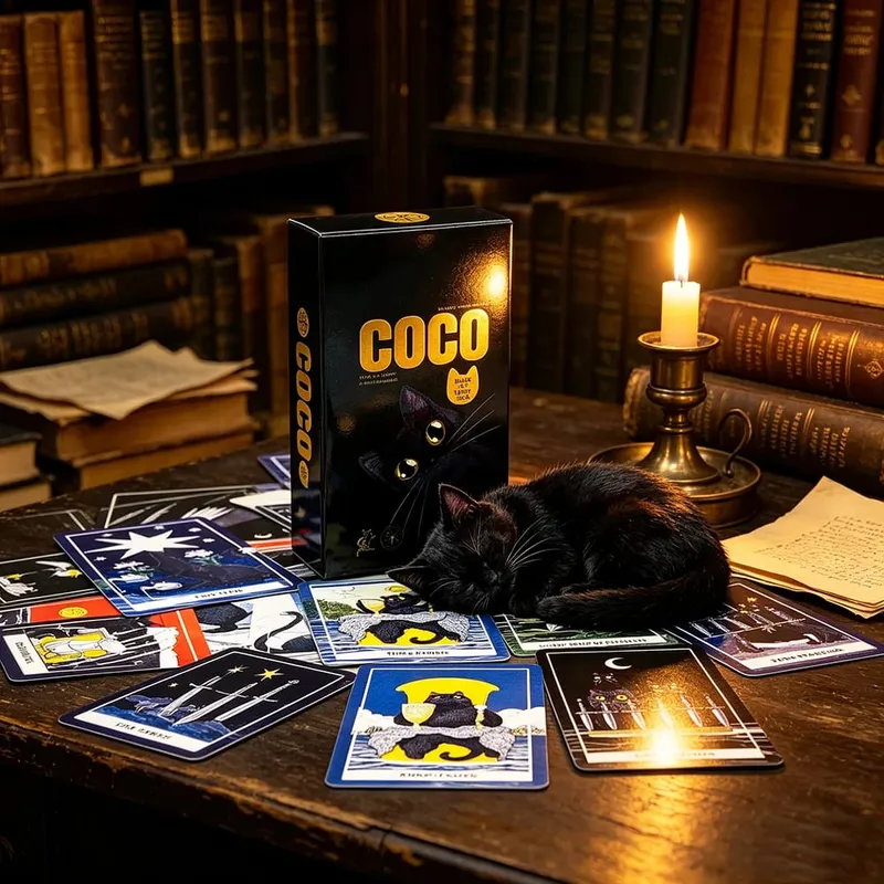Coco Black Cat Tarot Deck 78 Cute Black Cat Tarot Cards Fortune Telling Divination Card Game for Beginners Cat Lovers — image 3
