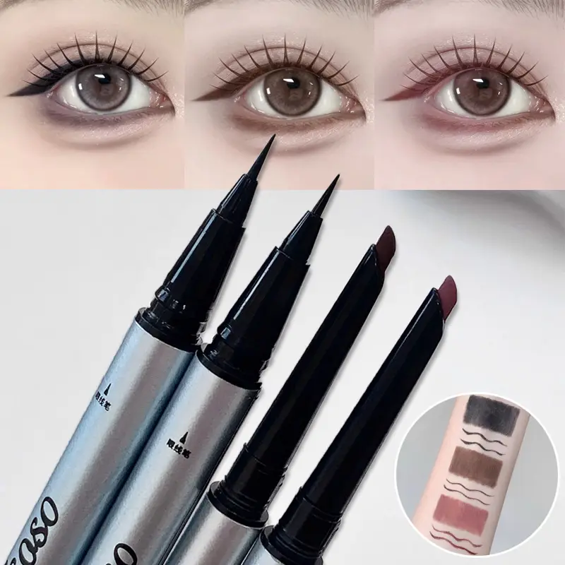 1pc Double Head Ultra-fine Matte Red Brown Eyeliner Pen Waterproof Black Brown Eyeliner Gel Pencil Quick Dry Easy Wear Eye Liner — image 2