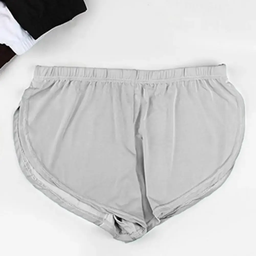 Men Solid Color Breathable Low-rise Shorts Panties Elastic Waist Side Split Ice Silk Lounge Shorts Underpants Sleepwear — image 9