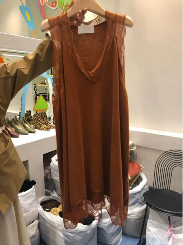 Elegant plus Size Summer Dress with Wood Grain Sleeveless Vest Style A-Line Midi Dress for Plump Women Korean Style — image 5