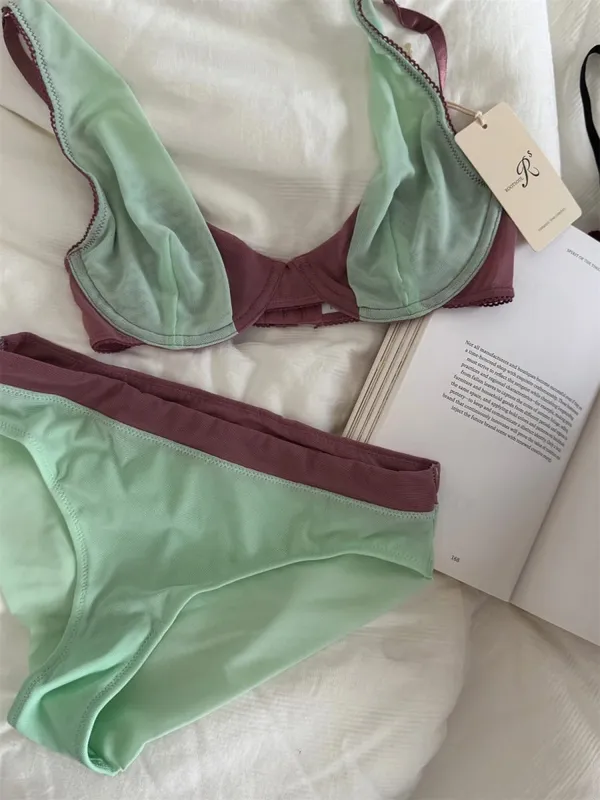 Bra French mesh comfortable lingerie with underpants suit small fresh underwear up support large breasts show small bra set — image 2