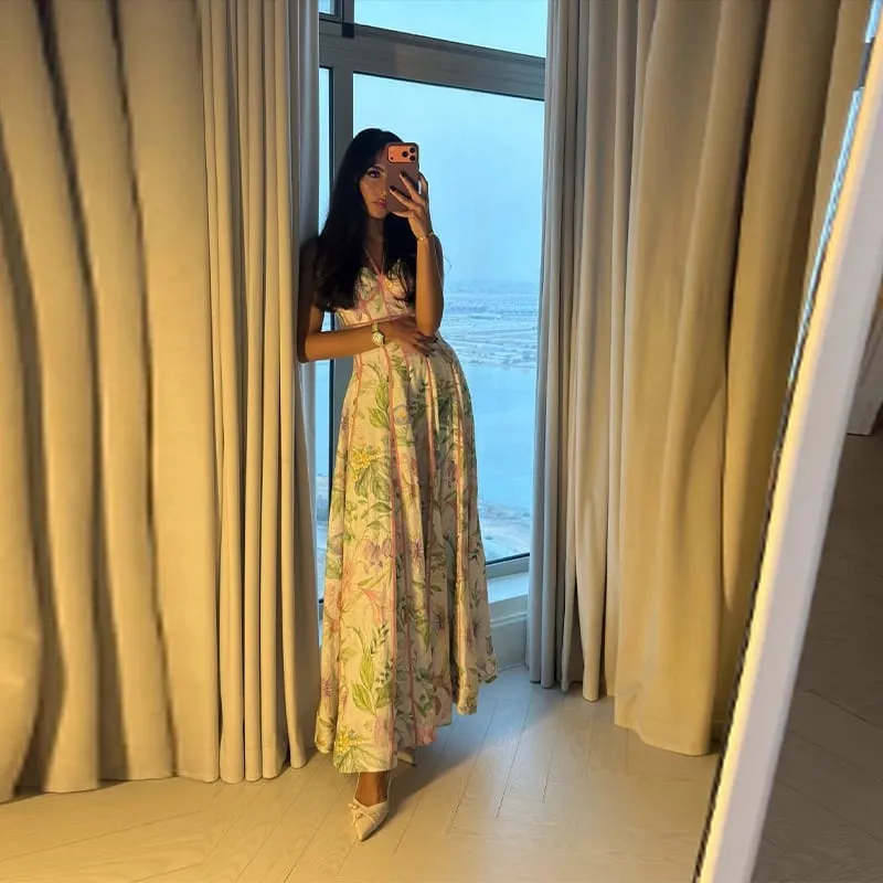 Women's Retro Floral Print Corset Maxi Dress Sexy Sleeveless Halter Neck Flowy Long Dress Lady Summer Vacation Dating Streetwear — image 6