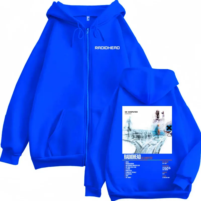Radiohead Music Album Poster Graphic Zipper Hoodie Men's Women's Fashion Rock Zip Up Pullovers High Quality Fleece Sweatshirts — image 6