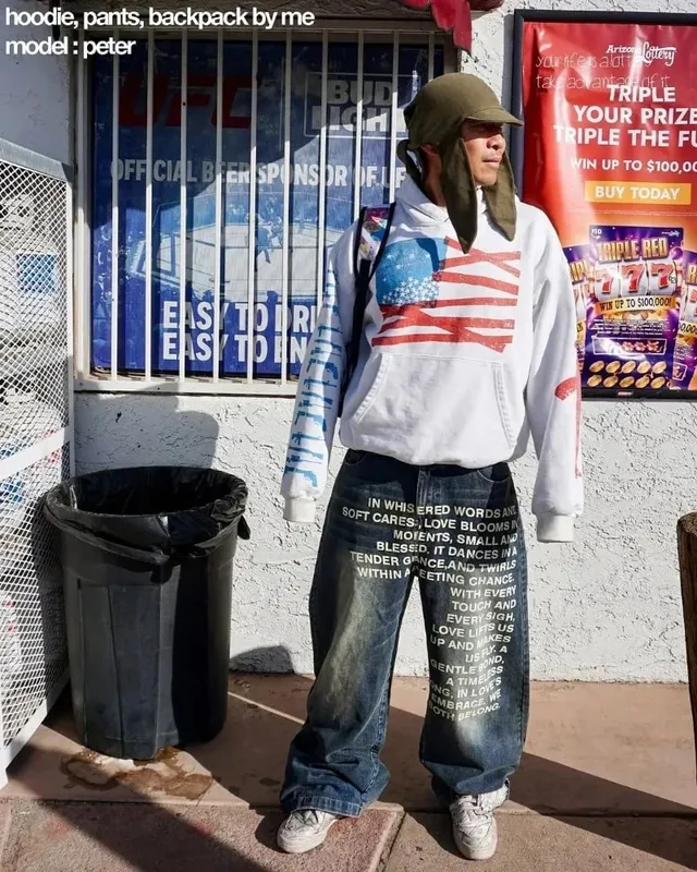 American Y2K Washed Letter Printed Wide Leg Jeans Men's Retro Street Style Hip-hop Trendy Brand Loose Fitting Unisex Pants — image 6