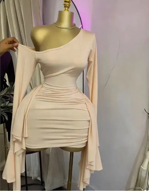 Women Drop Shoulder Flare Sleeve Ruffles Side Bodycon Midi Mini Dress 2026 Birthday Holiday Trendy Dresses Vestidos — image 9