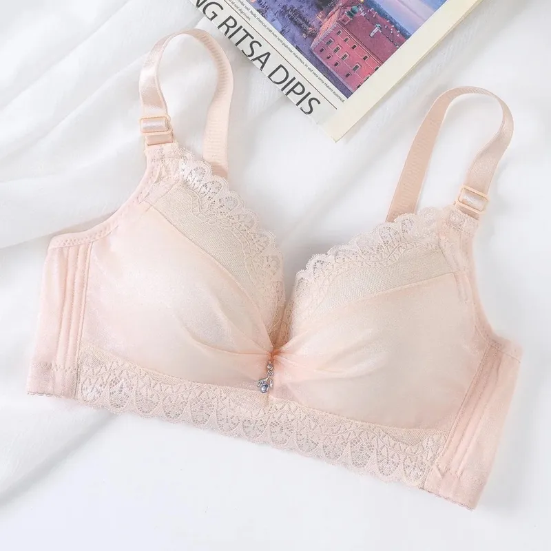 Ultra-Thick 8cm Push up Bra Lace Gathered Wireless Full Coverage Lingerie Side Support for A/B Cup Women