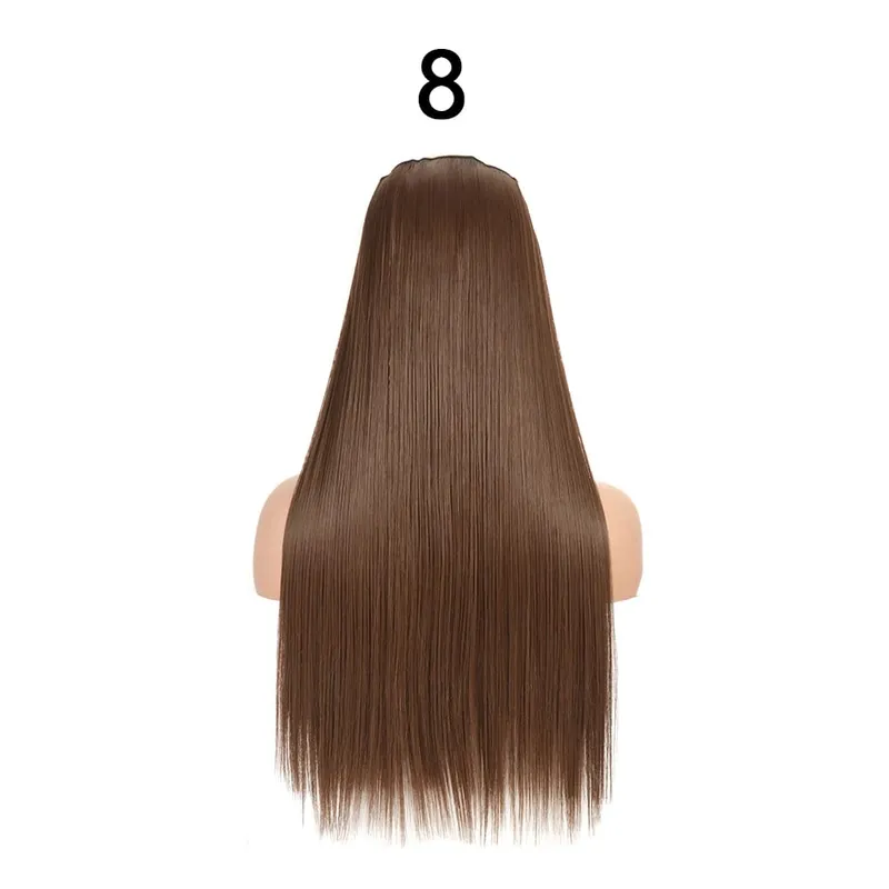 Synthetic 24Inch Hair Extensions OnePiece 5 Clips Long Straight Hairstyle Heat Resistant Fake Hairpiece For Women Natural Brow — image 12