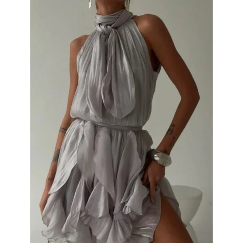 Sexy Cascading Ruffle Pleated Women's Mini Dress Fashion Lace Up Sleeveless Empire Female Dresses 2026 Spring Summer Lady — image 5