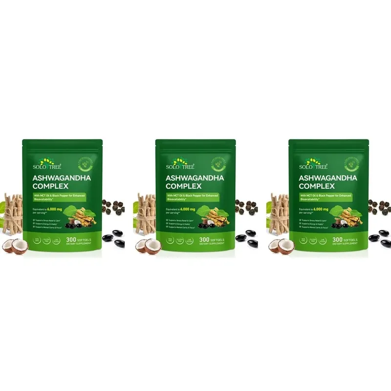 Solo Tree Ashwagandha Complex Softgels Supports Stress Relief Calm Mental Clarity Focus with MCT Oil & Black Pepper 300 Softgels