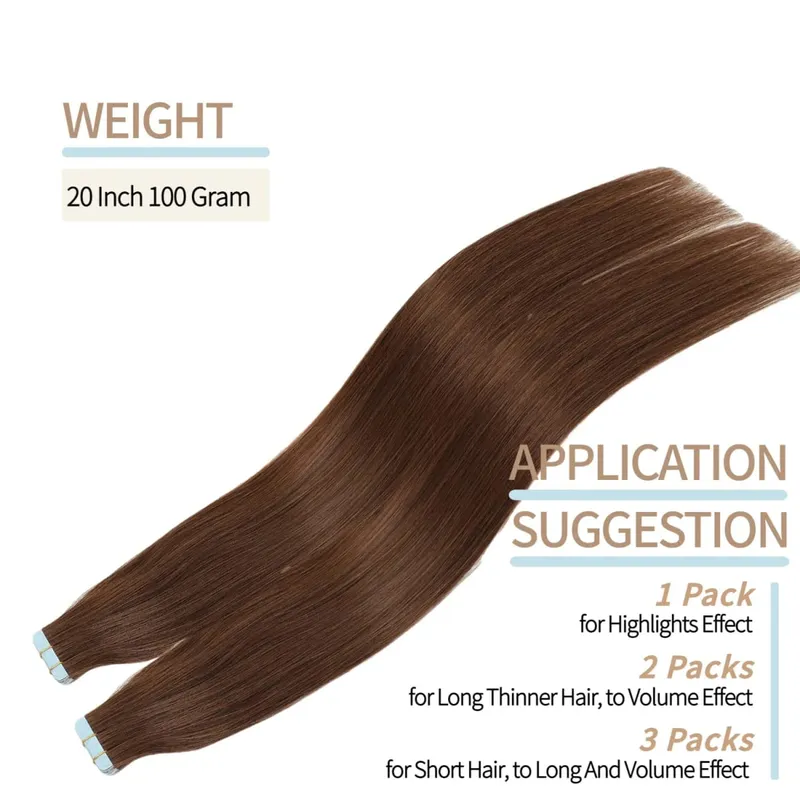 #4 Tape in Hair Extensions Human Hair Straight Hair extensions Real 100% Human Hair Tape in Extensions Brown 20Inch 20Pieces 50g — image 3