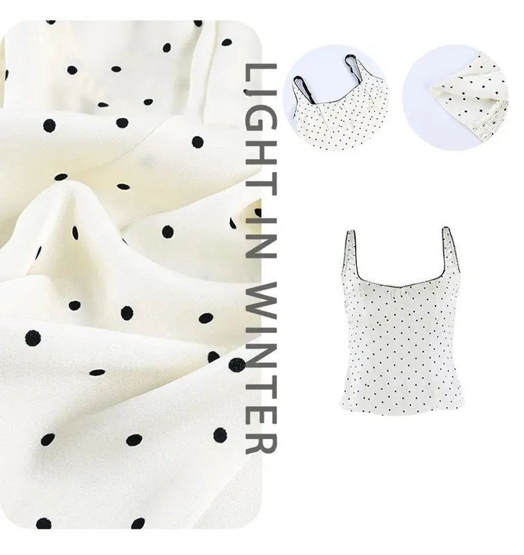Sexy Spaghetti Strap Polka Dot Tank Top Square Neck Slim Cropped Sleeveless Silk Vest Off-shoulder Lace Camis Female — image 8